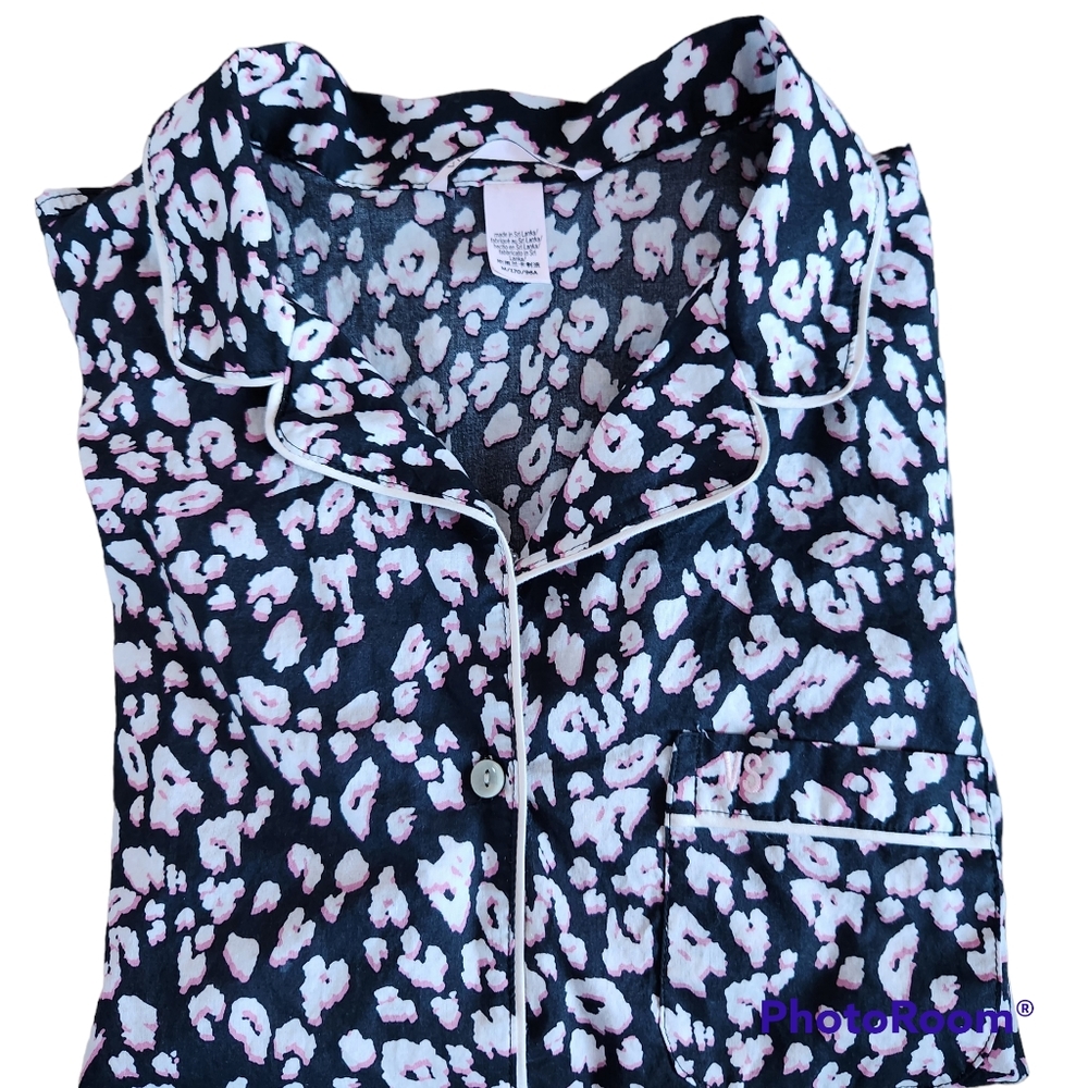 Victoria's Secret Animal Print Pink, Black, White Button-Up Night-Shirt  M